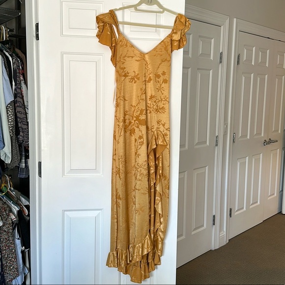 chinese dress ladies Zara Gold Maxi Dress Size Large 12 New with Tags – Follow The Clothes main image 1